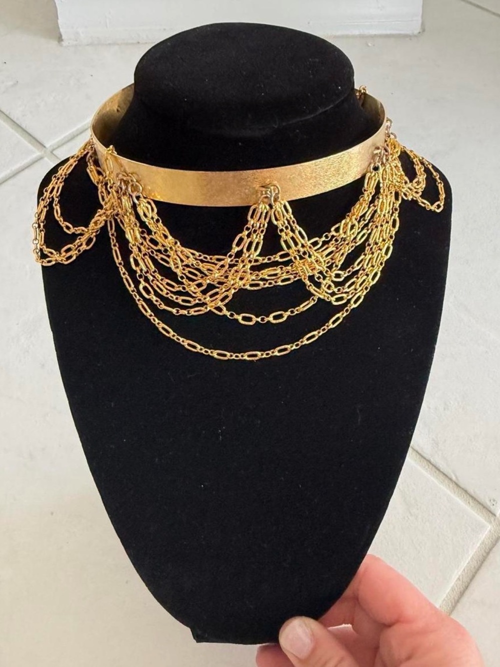 Vintage Gold Multi-Chain Draped Choker Necklace